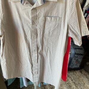 CODY JAMES Casual Beige Plaid Button-Down Short Sleeve Shirt